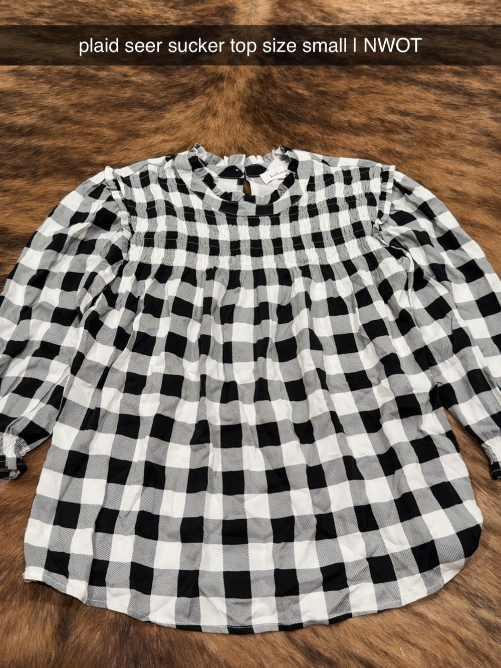 Plaid Seersucker Smocked Yoke Top - Black & White
